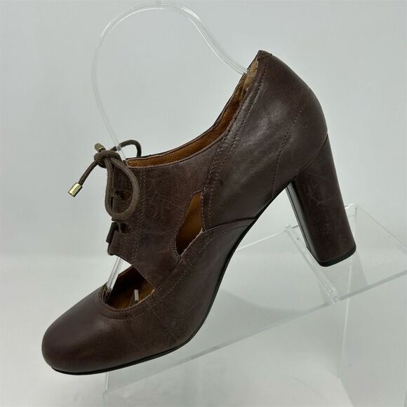 Clarks Indigo Women's Brown Leather Lace-Up Block Heel Shoes Size 7 Round Toe - Picture 3 of 12